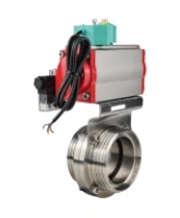 Затвор дисковый поворотный DN.ru WBV3131E-2W-T-H Ду15 Ру10 резьбовой, корпус - пищевая нержавеющая сталь 304, уплотнение - EPDM, с пневмоприводом PA-SA-065, пневмораспределителем 4M310-08 220В NAMUR и магнитным переключателем ALS200D