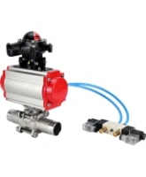 Кран шаровой DN.ru BV3232P(3pc)-FP-W-ISO-H LONG Ду32 Ру40 полнопроходной, корпус - нержавеющая сталь 316, уплотнение - PTFE, под приварку, с пневмоприводом DN.ru PA-SA-083, пневмораспределителем 4V320-08 AC220V и БКВ APL-210N