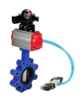 Затвор дисковый поворотный DN.ru WBV1616E-2W-Fb-H Ду100 Ру16 LUG корпус - чугун QT450, диск - чугун QT450, уплотнение - EPDM, с пневмоприводом DN.ru PA-DA-083, пневмораспределителем 4V320-08 AC220V и БКВ APL-210N