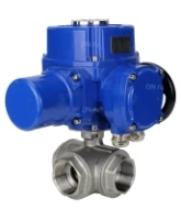Кран шаровой DN.ru BV3232P(4pc)-SP-3WL-T-ISO-H Ду100 Ру40 стандартнопроходной трехходовой L-тип, нержавеющая сталь SS316, внутренняя резьба, уплотнение - PTFE, с 1/4-оборотным электроприводом DN.ru QT-N-010M-O2-220VAC-У1