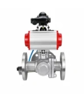 Кран шаровой DN.ru BV3232P(2pc)-FP-3WL-F-ISO-H Ду80 Ру16 HYMT, трехходовой L-тип, полнопроходной, фланцевый, корпус - нержавеющая сталь SS316, с пневмоприводом PA-SA-130, пневмораспределителем 4V320-08 AC220V и БКВ APL-210N