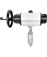 Затвор дисковый поворотный DN.ru WBV3131V-2W-Fb-H Ду150 Ру16 межфланцевый, корпус - нержавеющая сталь 304, диск - нержавеющая сталь 304, уплотнение - VITON, с пневмоприводом PA-DA-105-1 двойного действия со штурвалом