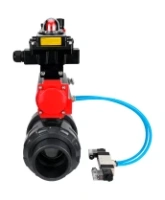 Кран шаровой DN.ru BV4242E-FP-GRM-ISO Дн50 Ру10 полнопроходной, корпус - НПВХ, шар - НПВХ, уплотнение - EPDM, с пневмоприводом PA-DA-052, пневмораспределителем 4V320-10 AC220V, БКВ APL-410N EX и БПВ AFC2000