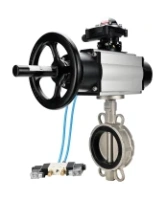 Затвор дисковый поворотный DN.ru WBV3232E-2W-Fb-H Ду150 Ру16, корпус - нержавеющая сталь 316L, диск - нержавеющая сталь 316L, уплотнение - EPDM, с пневмоприводом PA-DA-105-1 двойного действия, с пневмораспределителем 4V320-08 AC220V, с БКВ APL-210N