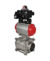 Кран шаровой DN.ru BV3232P(3pc)-FP-W-ISO-H Ду25 Ру63 SS316 полнопроходной под приварку, корпус - нержавеющая сталь с пневмоприводом DN.ru PA-DA-52 и блоком концевых выключателей APL-410N EX