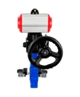 Затвор дисковый поворотный DN.ru WBV1631E-2W-Fb-H Ду125 Ру16 LUG корпус - чугун QT450, диск - нержавеющая сталь 304, уплотнение - EPDM, с пневмоприводом DN.ru PA-DA-105, пневмораспределителем 4V320-08 AC220V и редуктором MON3-700-T38-ISO