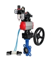 Затвор дисковый поворотный DN.ru WBV1413E-2W-Fb-H Ду150 Ру16, корпус - чугун GGG50, диск - чугун GGG40, EPDM, с пневмоприводом PA-DA-105, с пневмораспределителем 4V320-08 AC220V, с БКВ APL-210N, с ручным дублером MON3-700-T38-ISO, с БПВ AFC2000