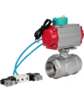 Кран шаровой DN.ru BV3232P(4pc)-SP-3WL-T-ISO-H Ду100 Ру40 стандартнопроходной L-тип, внутренняя резьба, корпус - нержавеющая сталь 316, PTFE, с пневмоприводом PA-DA-083, пневмораспределителем 4V320-08 AC220V и магнитным переключателем ALS200D
