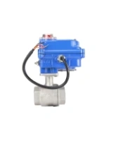 Кран шаровой DN.ru BV3232P(2pc)-FP-T-ISO-H Ду10 Ру63 полнопроходной двухходовой, нержавеющая сталь 316, внутренняя резьба, уплотнение - PTFE, с электроприводом четвертьоборотным QT-N-003EM-O1-220VAC-У1 blue