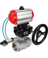 Кран шаровой DN.ru BV3232P(4pc)-SP-3WL-T-ISO-H Ду15 Ру63, стандартнопроходной, четырехсоставной, нержавеющая сталь 316, PTFE, внутренняя резьба, с пневмоприводом PA-DA-052, пневмораспределителем 4V320-08 AC220V, ручным дублером MON1-250-T26-ISO