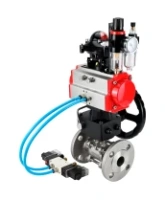 Кран шаровой DN.ru BV3131P(3pc)-FP-F-ISO-H Ду15 Ру40, фланцевый, полнопроходной, трехсоставной, нерж. сталь SS304, PTFE, с пневмоприводом PA-DA-052, с пневмораспределителем 4V320-10 AC220V, БКВ APL-210N, ручным дублером MON1-250-T26-ISO, БПВ AFC2000