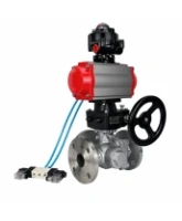 Кран шаровой DN.ru BV3232P(2pc)-FP-3WL-F-ISO-H Ду20 Ру16 HYMT, трехходовой L-тип, полнопроходной, фланцевый, нержав.сталь SS316, с пневмоприводом PA-DA-052, пневмораспределителем 4V320-08 AC220V, ручным дублером MON1-250-T26-ISO и БКВ APL-510N EX