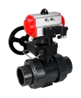 Кран шаровой DN.ru BV4242E-FP-GRM-ISO Дн50 Ру10 полнопроходной, корпус - НПВХ, шар - НПВХ, уплотнение - EPDM, с пневмоприводом PA-DA-052, пневмораспределителем 4M310-08 AC220V и ручным дублером MON1-250-T26-ISO