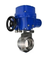Затвор дисковый поворотный DN.ru WBV3131S-2W-T-H Ду40 Ру10 резьбовой, корпус - пищевая нержавеющая сталь 304, уплотнение - Silicon, с электроприводом QT-N-005M-O2-220VAC-У1 с моментной муфтой и штурвалом