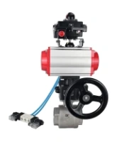 Кран шаровой DN.ru BV3232P(2pc)-FP-T-ISO-H Ду100 Ру40 полнопроходной, внутренняя резьба, нержавеющая сталь 316, уплотнение - PTFE, с пневмоприводом PA-DA-083, пневмораспределителем 4V320-08 AC220V, БКВ APL-410N EX, ручным дублером MON2-450-T28-ISO