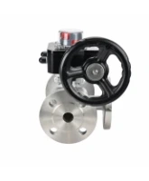 Кран шаровой DN.ru BV3232P(2pc)-FP-3WL-F-ISO-H Ду80 Ру16 HYMT, трехходовой L-тип, полнопроходной, фланцевый, корпус - нержавеющая сталь SS316, с редуктором HGB RQN2-320Z с визуальным указателем положения