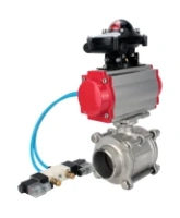 Кран шаровой DN.ru BV3232P(3pc)-FP-W-ISO-H WDVF Ду15 Ру63 полнопроходной, трехсоставной, корпус - нержавеющая сталь 316, уплотнение - PTFE, под приварку, с пневмоприводом PA-SA-065, пневмораспределителем 4V320-08 AC220V, БКВ APL-210N