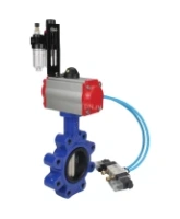 Затвор дисковый поворотный DN.ru WBV1616E-2W-Fb-H Ду100 Ру16 LUG корпус - чугун QT450, диск - чугун QT450, уплотнение - EPDM, с пневмоприводом DN.ru PA-DA-083, пневмораспределителем 4V320-08 AC220V и БПВ AFC2000