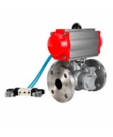 Кран шаровой DN.ru BV3232P(2pc)-FP-3WL-F-ISO-H Ду80 Ру16 HYMT, трехходовой L-тип, полнопроходной, фланцевый, корпус - нержавеющая сталь SS316, с пневмоприводом PA-SA-130 и пневмораспределителем 4V320-08 AC220V