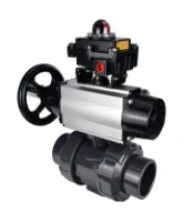 Кран шаровой DN.ru BV4242E-FP-GRM-ISO Дн50 Ру10 полнопроходной, корпус - НПВХ, шар - НПВХ, уплотнение - EPDM, с пневмоприводом PA-DA-105-1 и БКВ APL-410N EX