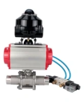 Кран шаровой DN.ru BV3232P(3pc)-FP-W-ISO-H LONG Ду32 Ру40 полнопроходной, корпус - нержавеющая сталь 316, уплотнение - PTFE, под приварку, с пневмоприводом DN.ru PA-SA-083, пневмораспределителем 4V320-08 AC220V и БКВ APL-510N EX