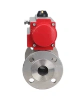 Кран шаровой DN.ru BV3131P(3pc)-FP-F-ISO-H Ду15 Ру40 полнопроходной трехсоставной, нержавеющая сталь SS304, фланцевый, уплотнение - PTFE, с пневмоприводом DN.ru PA-DA-052 двойного действия