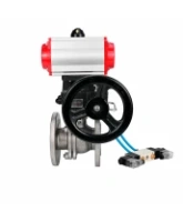 Кран шаровой DN.ru BV3232P(2pc)-FP-F-ISO-H WDVF Ду65 Ру16 полнопроходной, фланцевый, корпус - нержавеющая сталь 316, уплотнение - PTFE, с пневмоприводом PA-DA-083, пневмораспределителем 4V320-08 AC220V и ручным дублером MON2-450-T28-ISO