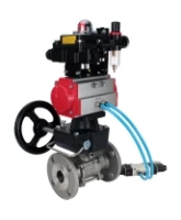 Кран шаровой DN.ru BV3131P(3pc)-FP-F-ISO-H Ду15 Ру40, фланцевый, полнопроходной, трехсоставной, нерж. сталь SS304, PTFE, с пневмоприводом PA-DA-052, пневмораспределителем 4V320-10 AC220V, БКВ APL-410N Ex, ручным дублером MON1-250-T26-ISO, БПВ AFC2000