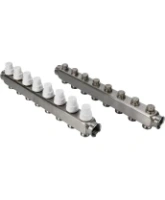Коллекторная группа DN.ru GC3-31-8 1″ Ду25 Ру10 отводов — 8, в сборе с терморегулирующими клапанами и запорно-балансировочными клапанами, без переходников, корпус - нержавеющая сталь AISI 304