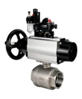 Кран шаровой DN.ru BV3232P(2pc)-FP-T-ISO-H Ду100 Ру40 полнопроходной двухходовой, нержавеющая сталь SS316, внутренняя резьба, PTFE, с пневмоприводом PA-DA-105-1 двойного действия, с пневмораспределителем 4M310-08 AC220V, с БКВ APL-210N, с БПВ AFC2000