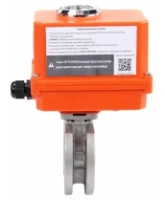 Кран шаровой DN.ru BV3232P-FP-Fb-ISO-H Ду20 Ру16, корпус - сталь 316, уплотнение - PTFE, полнопроходной, межфланцевый с электроприводом DN.ru QT-N-003EM-O1-220VAC-У1 MINI