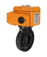 Затвор дисковый поворотный DN.ru WBV4242E-2W-Fb-ISO Дн80 Ру10 межфланцевый, корпус - НПВХ, диск - НПВХ, уплотнение - EPDM, с электроприводом DN.ru QT-N-003EM-O1-220VAC-У1