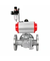 Кран шаровой DN.ru BV3232P(2pc)-FP-3WL-F-ISO-H Ду80 Ру16 HYMT, трехходовой L-тип, полнопроходной, фланцевый, корпус - нержавеющая сталь SS316, с пневмоприводом PA-SA-130, пневмораспределителем 4V320-08 AC220V и БПВ AFC2000
