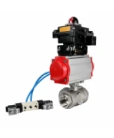 Кран шаровой DN.ru BV3232P(4pc)-SP-3WL-T-ISO-H WDVF Ду40 Ру63 стандартнопроходной, 3-ходовой L-тип, внутренняя резьба, нержавеющая сталь AISI 316, PTFE, с пневмоприводом PA-SA-130, пневмораспределителем 4V320-08 AC220V и БКВ APL-410N EX