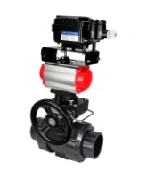 Кран шаровой DN.ru BV4242E-FP-GRM-ISO Дн65 Ру10 полнопроходной, корпус - НПВХ, шар - НПВХ, уплотнение - EPDM, с пневмоприводом PA-DA-065, ручным дублером MON1-250-T26-ISO и пневмопозиционером YT-1000RSN без обратной связи