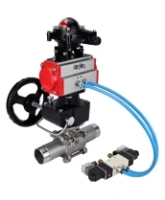 Кран шаровой DN.ru BV3232P(3pc)-FP-W-ISO-H LONG Ду80 Ру25, полнопроходной, трехсоставной, нержавеющая сталь 316, PTFE, под приварку, с пневмоприводом PA-DA-083, с пневмораспределителем 4V320-08 AC220V, БКВ APL-210N, ручным дублером MON2-450-T28-ISO