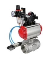 Кран шаровой DN.ru BV3232P(4pc)-SP-3WL-T-ISO-H Ду100 Ру40, стандартнопроходной, корпус - нержавеющая сталь 316, уплотнение - PTFE, внутренняя резьба, с пневмоприводом PA-DA-083, пневмораспределителем 4V320-08 AC220V, БКВ APL-210N, БПВ AFC2000