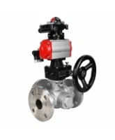 Кран шаровой DN.ru BV3232P(2pc)-FP-3WL-F-ISO-H Ду20 Ру16 HYMT трехходовой L-тип, полнопроходной, фланцевый, корпус - нерж.сталь AISI316, с пневмоприводом PA-DA-052, пн.распределителем 4M320-08 AC220V, ручным дублером MON1-250-T26-ISO и БКВ APL-210N