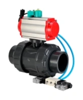 Кран шаровой DN.ru BV4242E-FP-GRM-ISO Дн50 Ру10 полнопроходной, корпус - НПВХ, шар - НПВХ, уплотнение - EPDM, с пневмоприводом PA-DA-052, пневмораспределителем 4V320-10 AC220V и магнитным переключателем ALS200D