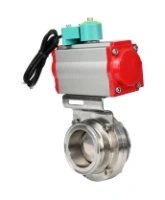 Затвор дисковый поворотный DN.ru WBV3131S-2W-T-H Ду40 Ру10 резьбовой, корпус - пищевая нержавеющая сталь 304, уплотнение - Silicon, с пневмоприводом PA-SA-065, пневмораспределителем 4M310-08 220В NAMUR и магнитным переключателем ALS200D
