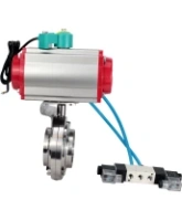 Затвор дисковый поворотный DN.ru WBV3131E-2W-W-H Ду15 Ру10 под приварку, пищевая нержавеющая сталь 304, уплотнение - EPDM, с пневмоприводом PA-DA-052, пневмораспределителем 4V320-08 AC220V и магнитным переключателем ALS200D