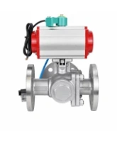 Кран шаровой DN.ru BV3232P(2pc)-FP-3WL-F-ISO-H Ду20 Ру16 HYMT, трехходовой L-тип, полнопроходной, фланцевый, корпус - нержавеющая сталь SS316, с пневмоприводом PA-DA-052, пневмораспределителем 4V320-08 AC220V и магнитным переключателем ALS200D