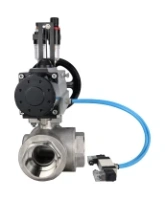 Кран шаровой DN.ru BV3232P(4pc)-SP-3WL-T-ISO-H Ду100 Ру40, стандартнопроходной, четырехсоставной, корпус - нержавеющая сталь 316, уплотнение - PTFE, внутренняя резьба, с пневмоприводом PA-DA-105-1, пневмораспределителем 4V320-08 AC220V, БПВ AFC2000
