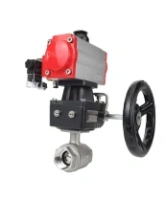Кран шаровой DN.ru BV3232P(2pc)-FP-T-ISO-H Ду65 Ру40 полнопроходной двухходовой, нержавеющая сталь SS316, внутренняя резьба, PTFE, с пневмоприводом PA-DA-083 двойного действия, с пневмораспределителем 4M310-08 DC24V, с ручным дублером MON2-450-T28-ISO
