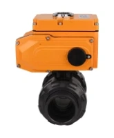 Кран шаровой DN.ru BV4242E-FP-GRM-ISO Дн80 Ру10 полнопроходной, клеевой с разборным муфтовым соединением, корпус - НПВХ, шар - НПВХ, уплотнение - EPDM, с электроприводом DN.ru QT-N-005EM-O1-380VAC-У1