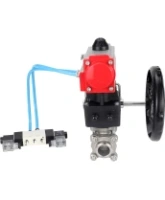 Кран шаровой DN.ru BV3232P(3pc)-FP-W-ISO-H Ду65 Ру25, полнопроходной под приварку, нержавеющая сталь SS316, уплотнение - PTFE, с пневмоприводом PA-DA-083 двойного действия, с пневмораспределителем 4V320-08 AC220V, с ручным дублером MON2-450-T28-ISO