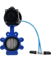 Затвор дисковый поворотный DN.ru WBV1631E-2W-Fb-H Ду125 Ру16 LUG корпус - чугун QT450, диск - нержавеющая сталь 304, уплотнение - EPDM, с пневмоприводом DN.ru PA-DA-105-1 и пневмораспределителем 4V320-08 AC220V