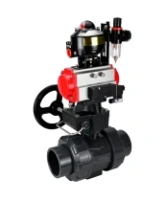 Кран шаровой DN.ru BV4242E-FP-GRM-ISO Дн50 Ру10 полнопроходной, корпус - НПВХ, шар - НПВХ, уплотнение - EPDM, с пневмоприводом PA-DA-052, пневмораспределителем 4M310-08 AC220V, ручным дублером MON1-250-T26-ISO, БКВ APL-510N EX и БПВ AFC2000