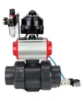 Кран шаровой DN.ru BV4242E-FP-GRM-ISO Дн50 Ру10 полнопроходной, корпус - НПВХ, шар - НПВХ, уплотнение - EPDM, с пневмоприводом PA-DA-052, пневмораспределителем 4V320-10 AC220V, БКВ APL-510N EX и БПВ AFC2000