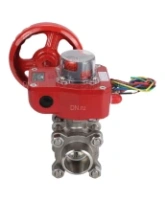 Кран шаровой DN.ru BV3232P(3pc)-FP-W-ISO-H Ду25 Ру63 полнопроходной двухходовой, нержавеющая сталь SS316, под приварку, уплотнение - PTFE, с ISO фланцем и редуктором DN.ru HGBF RQN1-180Z с индикатором положения и датчиком обратной связи